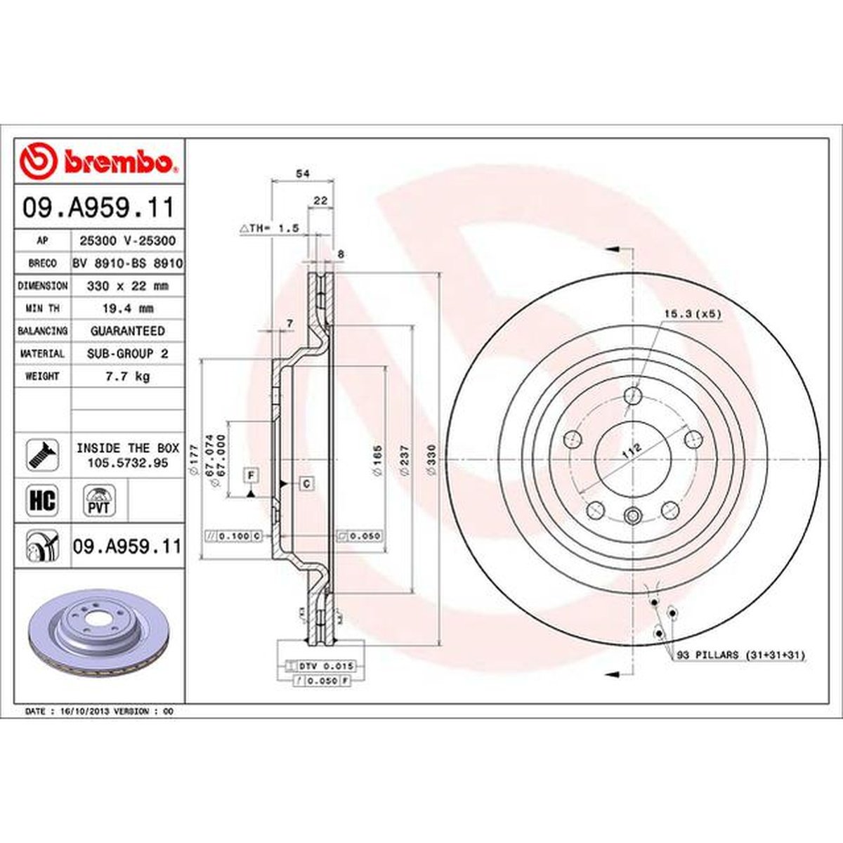 Brembo OE Brake Rotor Single Rear 09.A959.11