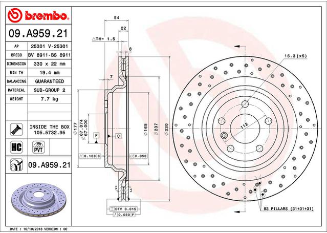 Brembo OE Brake Rotor Single Rear 09.A959.21