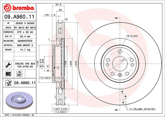 Brembo OE Brake Rotor Single Front 09.A960.11