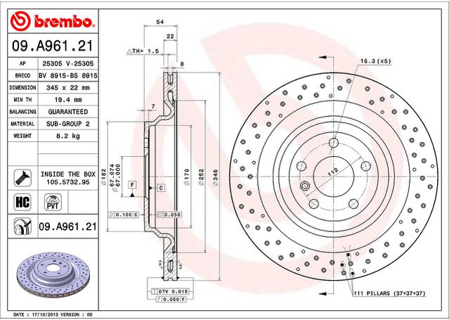 Brembo OE Brake Rotor Single Rear 09.A961.21