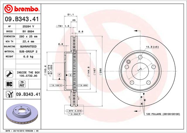 Brembo OE Brake Rotor Pair Front 09.B343.41
