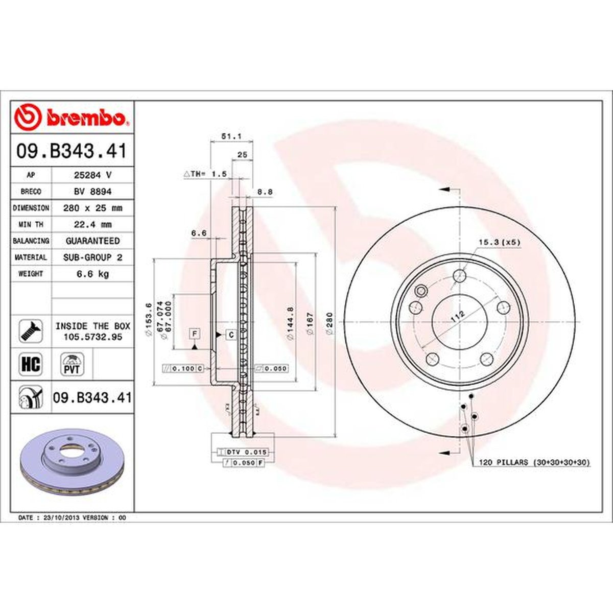 Brembo OE Brake Rotor Single Front 09.B343.41