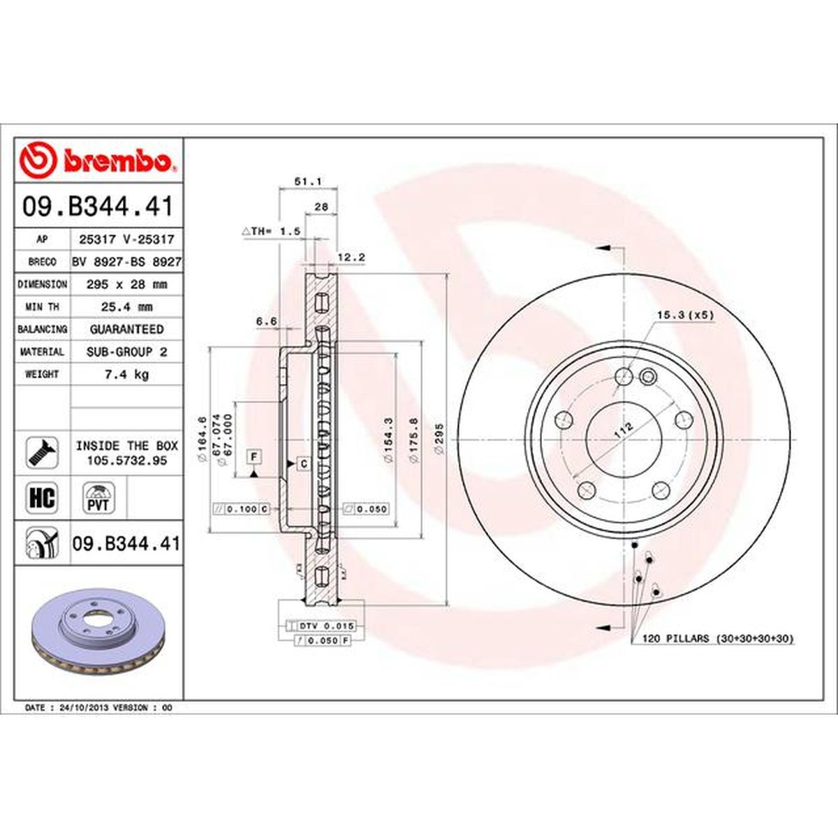 Brembo OE Brake Rotor Pair 09.B344.41