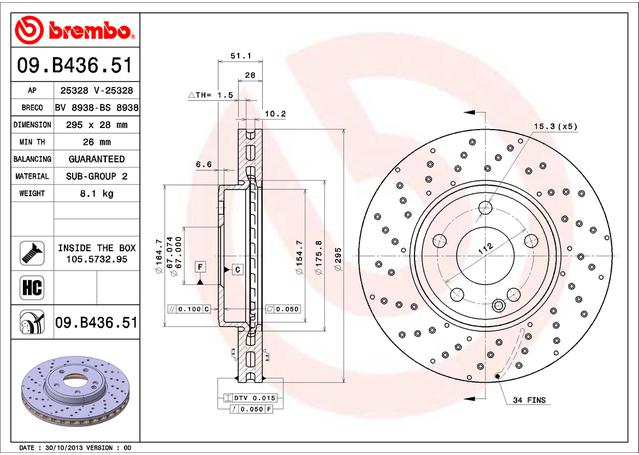 Brembo OE Brake Rotor Pair Front 09.B436.51