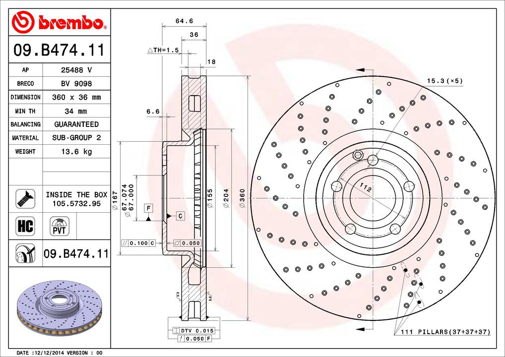 Brembo OE Brake Rotor Pair Front 09.B474.11