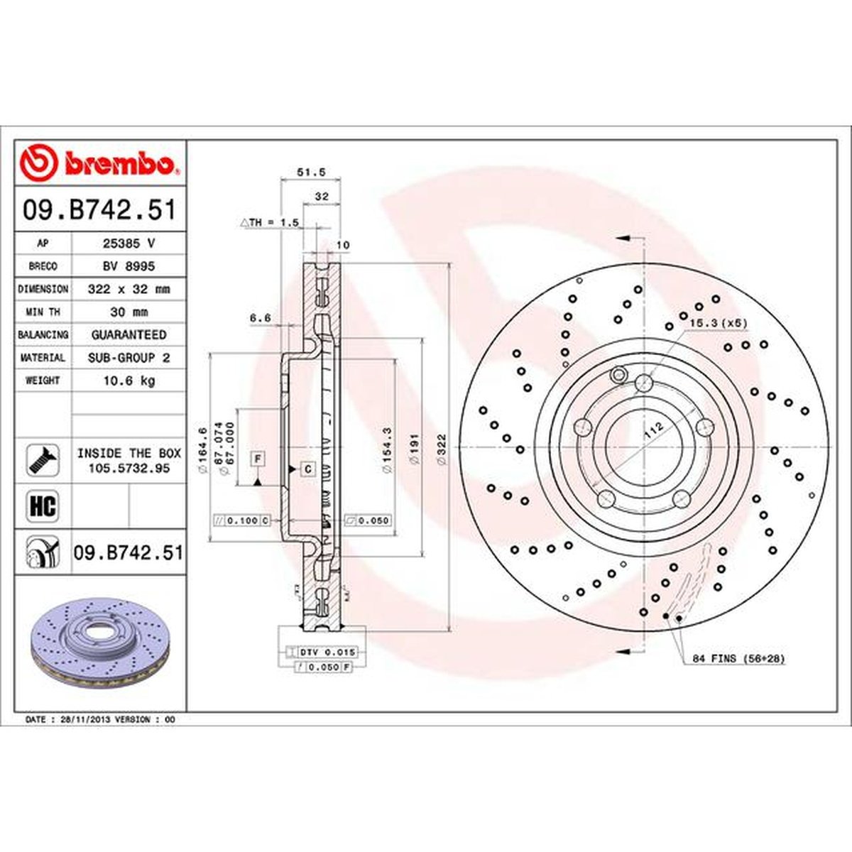 Brembo OE Brake Rotor Pair Front 09.B742.51