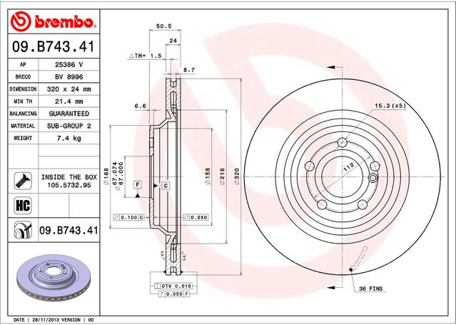 Brembo OE Brake Rotor Pair Rear 09.B743.41