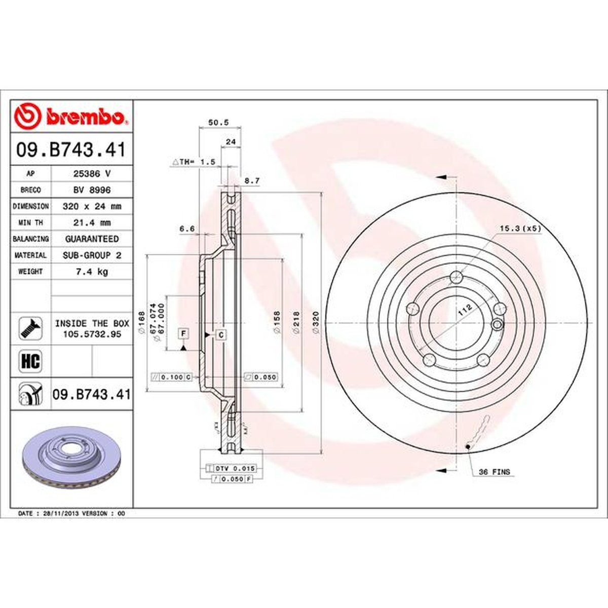 Brembo OE Brake Rotor Single Rear 09.B743.41