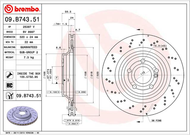 Brembo OE Brake Rotor Pair Rear 09.B743.51