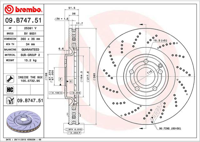 Brembo OE Brake Rotor Pair Front 09.B747.51