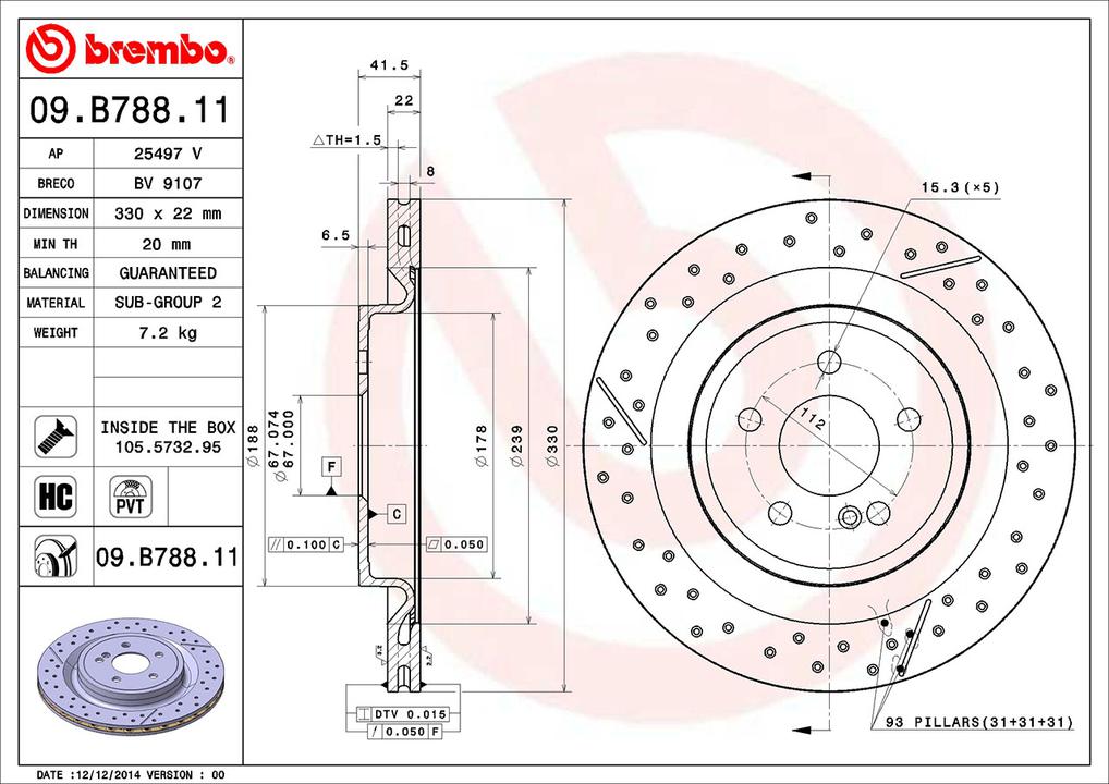 Brembo OE Brake Rotor Pair Rear 09.B788.11