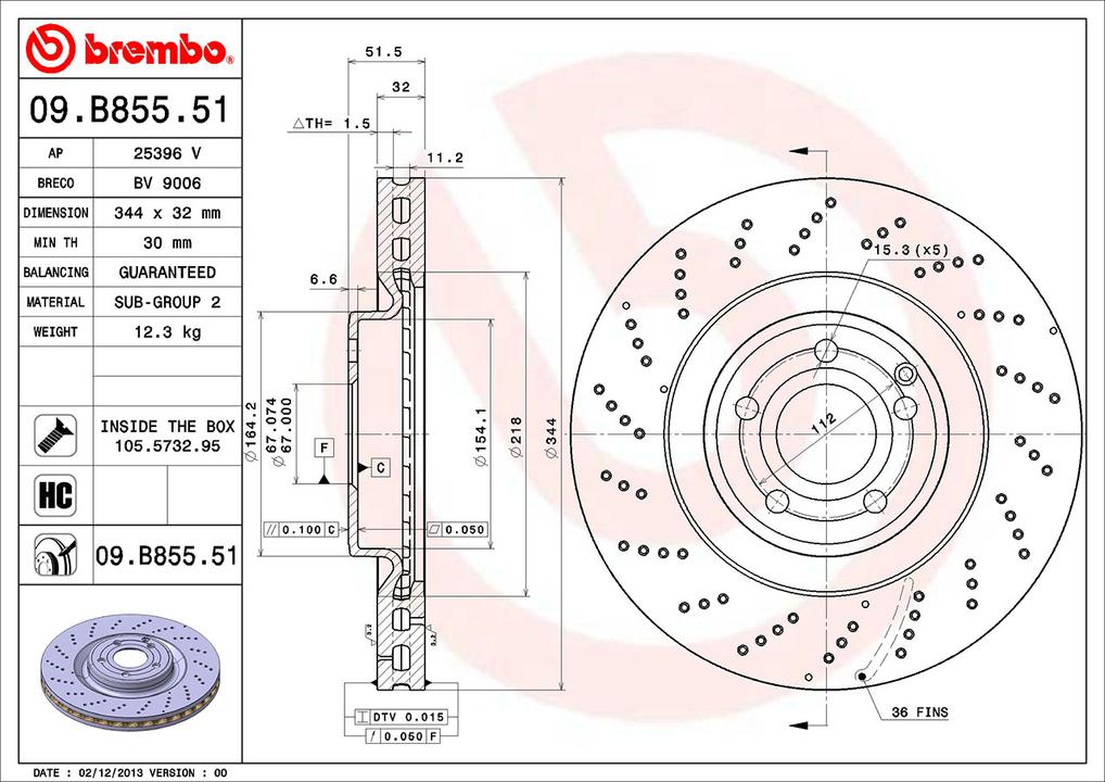 Brembo OE Brake Rotor Pair Front 09.B855.51