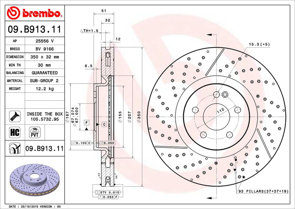 Brembo OE Brake Rotor Pair Front 09.B913.11