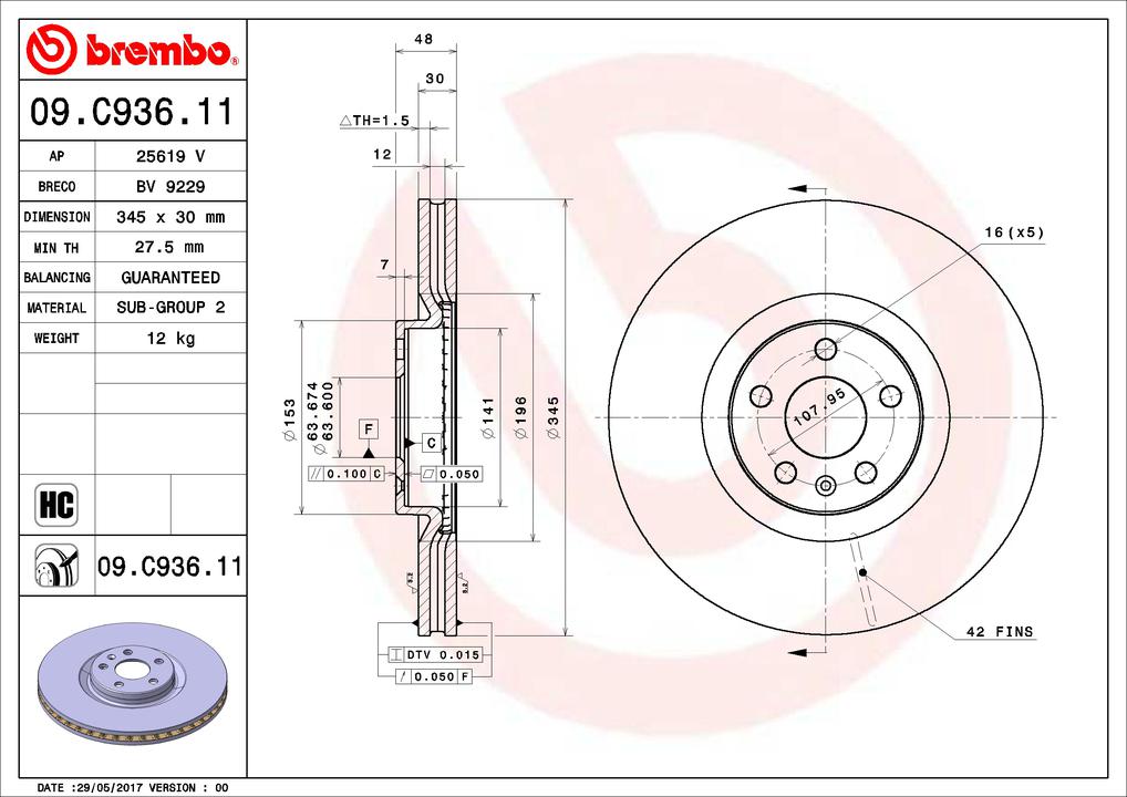 Brembo OE Brake Rotor Pair Front 09.C936.11