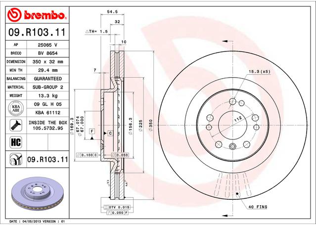 Brembo OE Brake Rotor Pair Front 09.R103.11