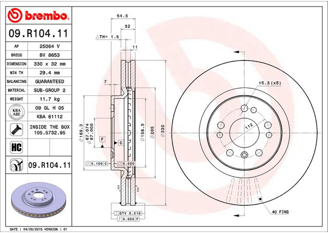 Brembo OE Brake Rotor Pair Front 09.R104.11
