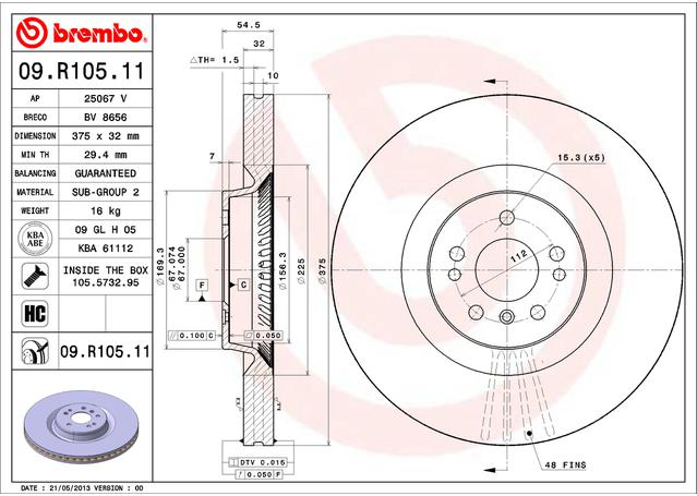 Brembo OE Brake Rotor Pair Front 09.R105.11