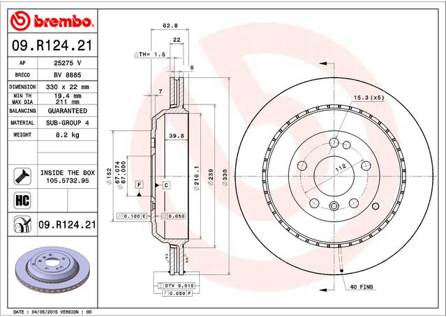 Brembo OE Brake Rotor Pair Rear 09.R124.21