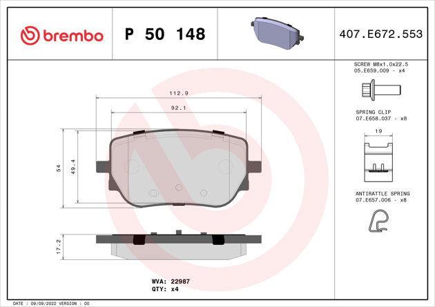 Brembo Brake Pad Set P 50 148