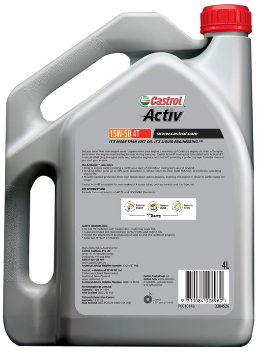 Castrol Activ 4T Premium Mineral 15W-50 Engine Oil 4L 3384526