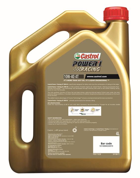 Castrol POWER1 Racing Full Synthetic Engine Oil 4T 10W-40 4L 3418672