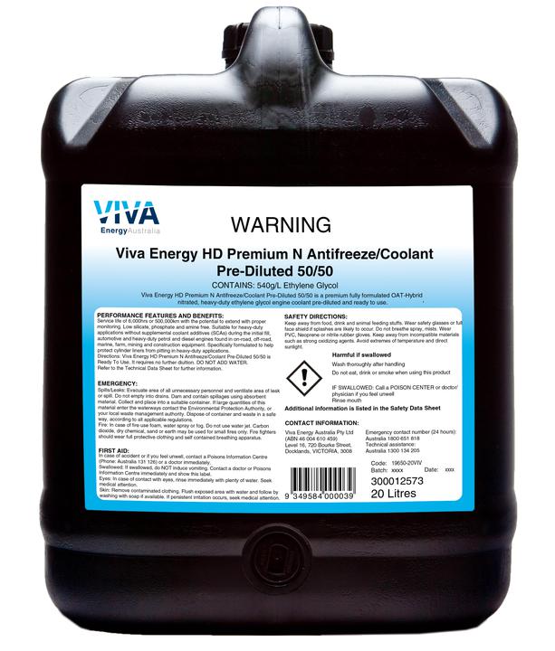 Shell Lubricants Viva Energy HD Prem N Anti-Freeze Coolant 50/50 20L 300012573