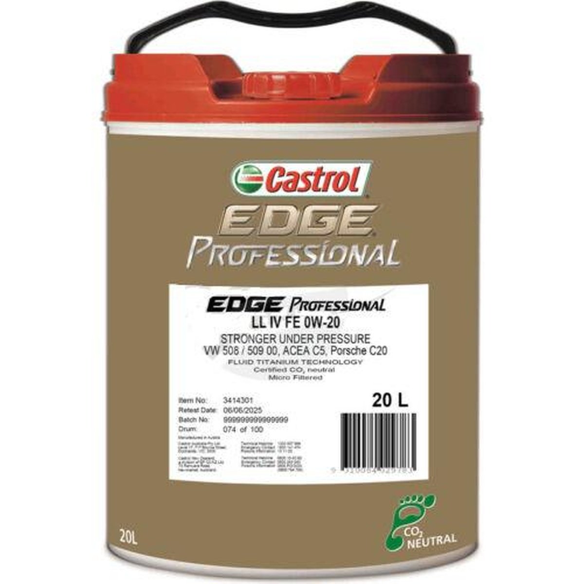 Castrol EDGE Professional LL IV FE 0W-20 Engine Oil 20L 3414301