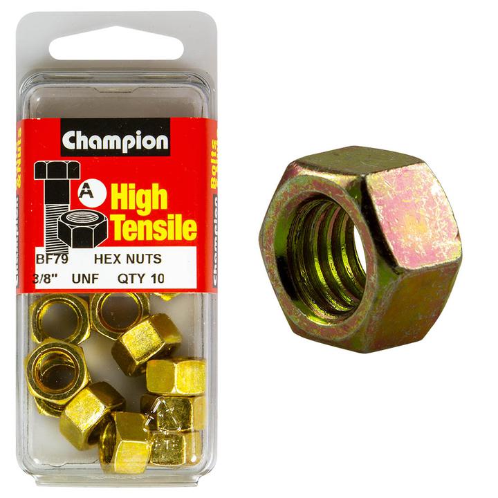 Champion Hex Nut Pack Plain UNF 3/8" 10Pk BF79
