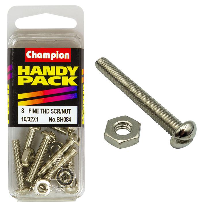 Champion Nickel Nut & Screw Slotted Panhead 10/32" x 1" 16Pk BH084
