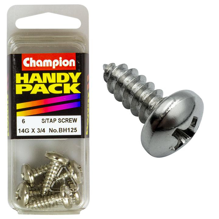 Champion Nickel Screw Self Tapp Panhead Phillips 6.3 x 19mm 6Pk BH125