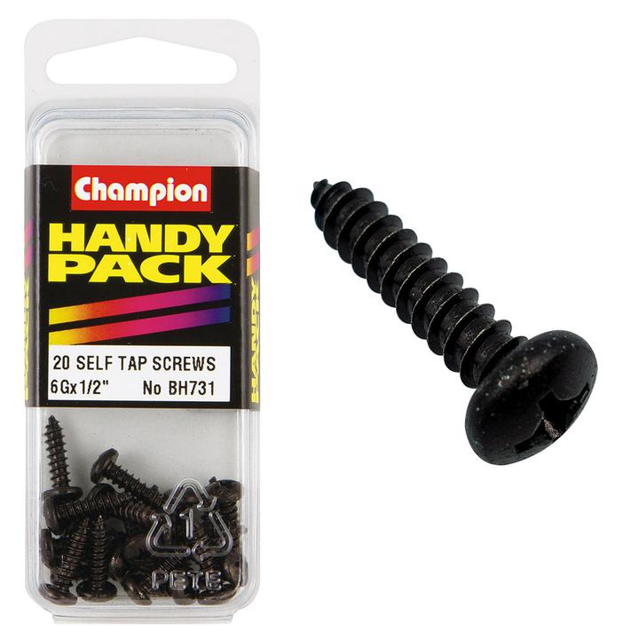 Champion Black Screw Self Tapp Panhead Phillips 3.5 x 13mm 20Pk BH731