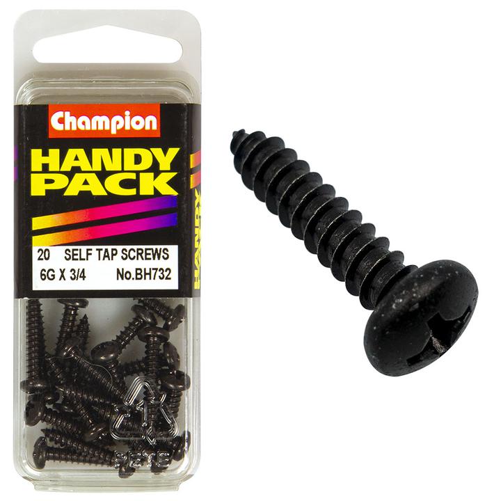 Champion Black Screw Self Tapp Panhead Phillips 3.5 x 19mm 20Pk BH732