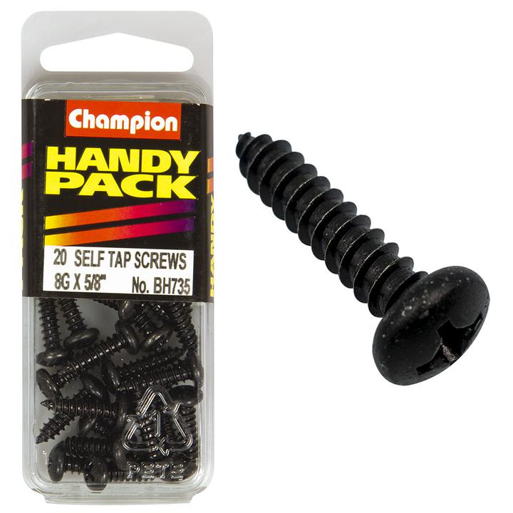 Champion Black Screw Self Tapp Panhead Phillips 4.2 x 16mm 20Pk BH735