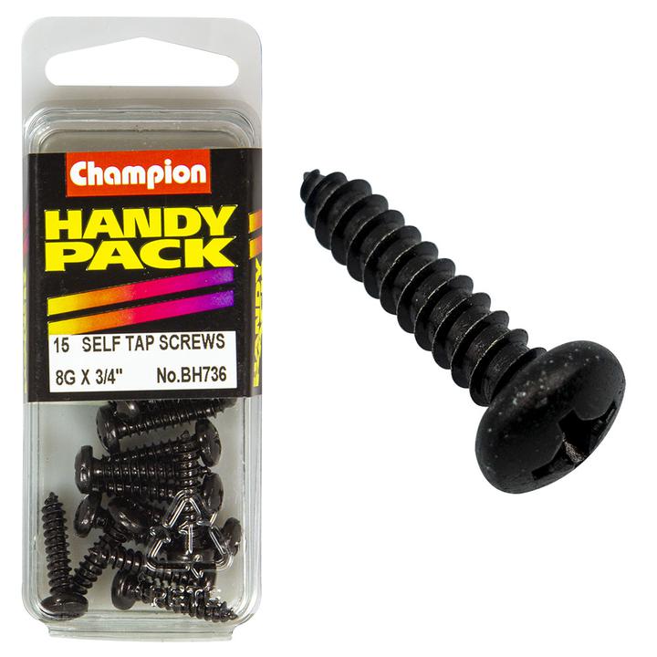 Champion Black Screw Self Tapp Panhead Phillips 4.2 x 19mm 15Pk BH736