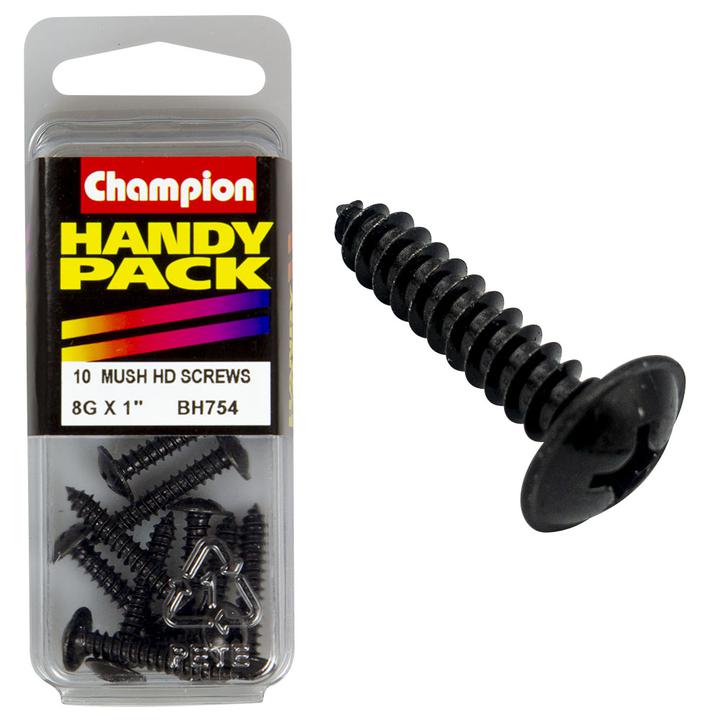 Champion Black Screw Self Tapp Mushroom Head Phillips 4.2 x 25mm 10Pk BH754