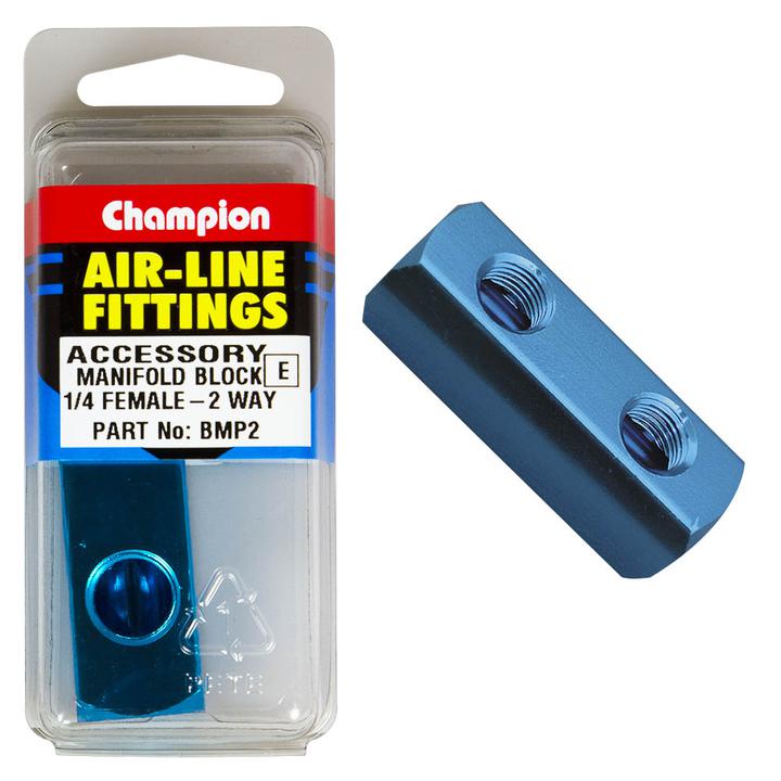 Champion Manifold Block 2 Way 1/4" Female Aluminium Blue BMP2