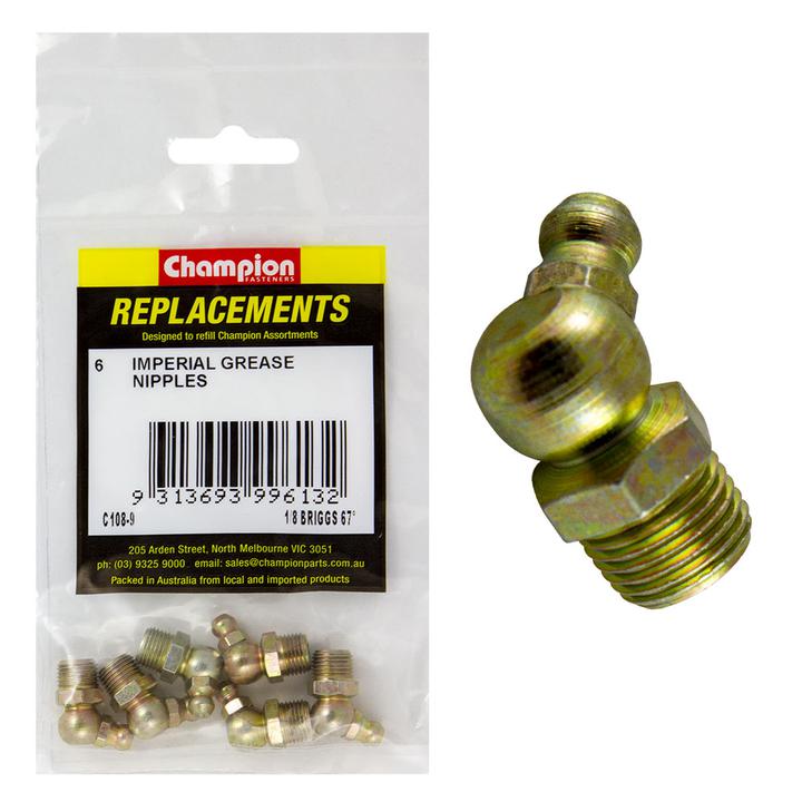Champion Grease Nipple NPT 67.5° 1/8" 6Pk C108-9