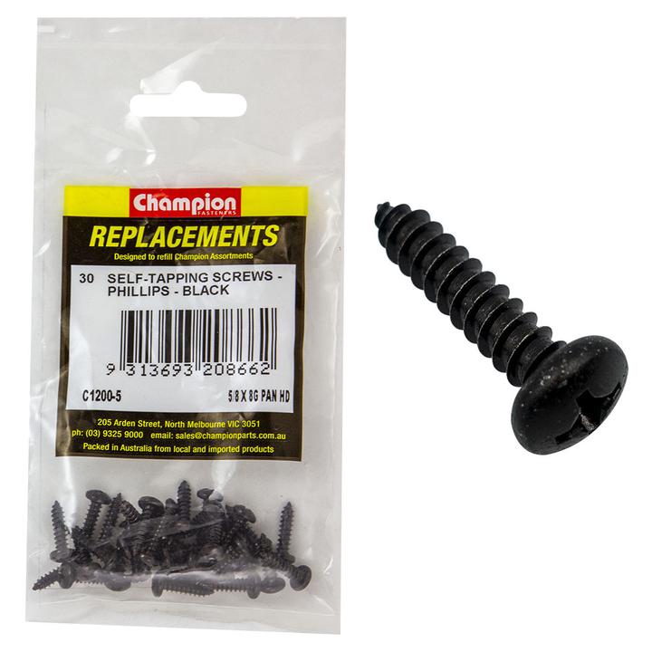 Champion Black Screw Self Tapp Panhead Phillips 4.2 x 16mm 30Pk C1200-5