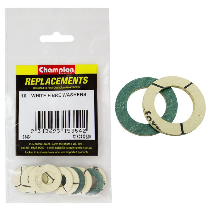 Champion Flat Fibre Washer White M12 x 24 x 2.00mm 10Pk C140-1