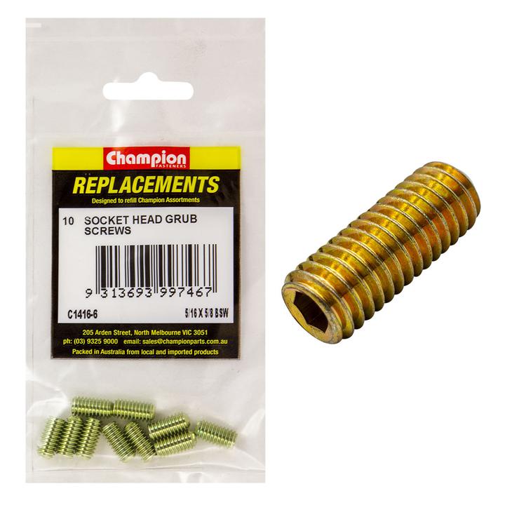 Champion Grub Screw Socket Head BSW 5/16" x 5/8" 10Pk C1416-6