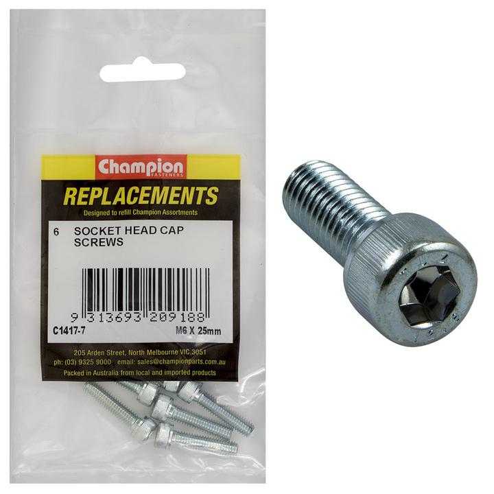 Champion Cap Screw Socket Head HT M6 x 25mm 6Pk C1417-7