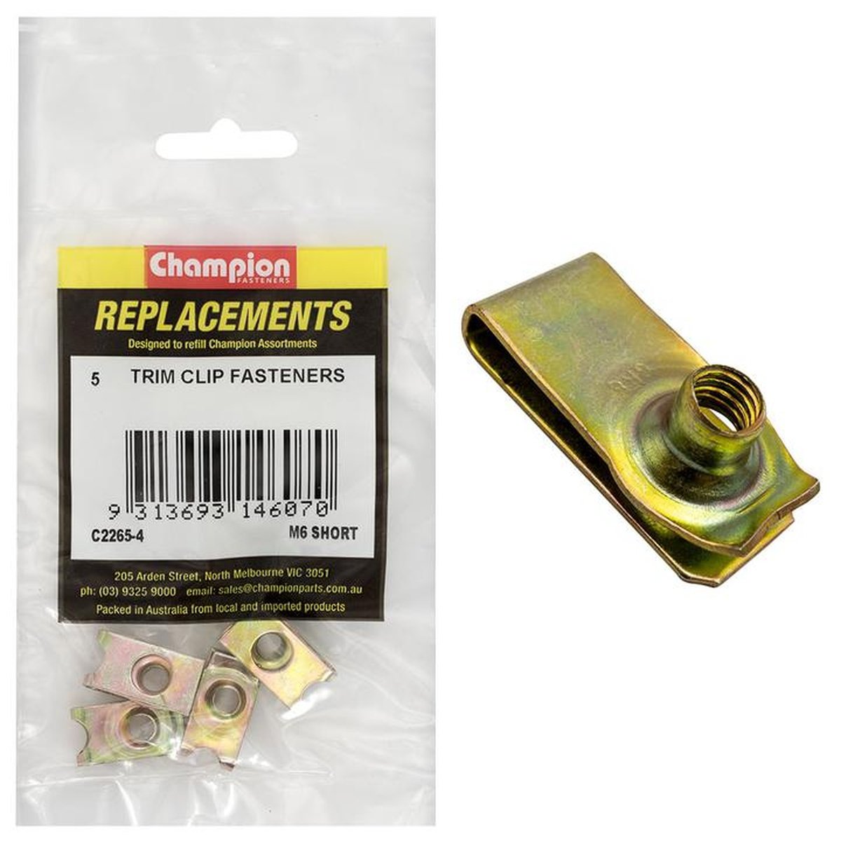 Champion Captive Nuts Short M6 x 1.00mm 5Pk C2265-4