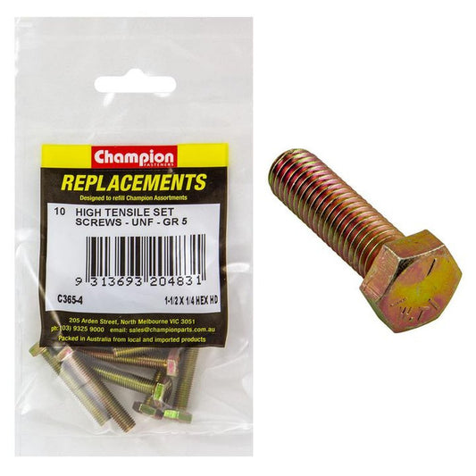 Champion Hex Screw Set HT 1/4″ x 1-1/2″ UNF 10Pk C365-4