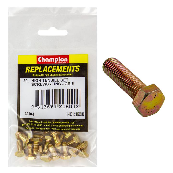 Champion Hex Screw Set HT 1/4″ x 1/2″ UNC 20Pk C370-1