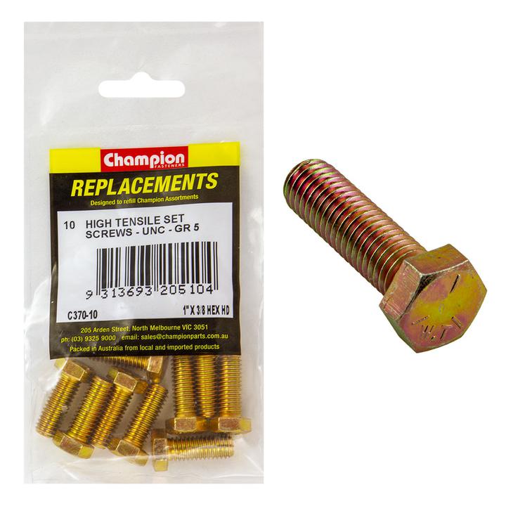 Champion Hex Screw Set HT 3/8″ x 1″ UNC 10Pk C370-10