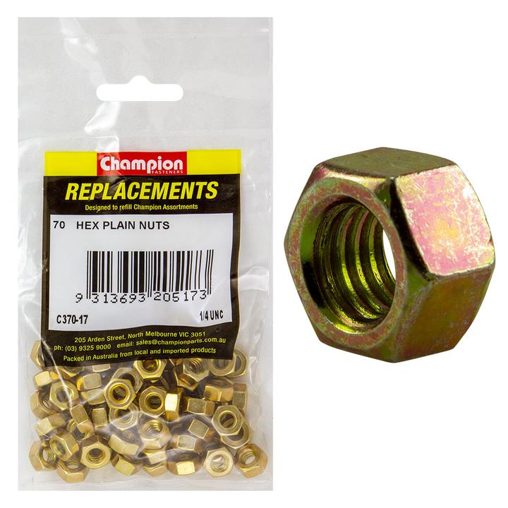 Champion Hex Nut Pack Plain UNC 1/4" 70Pk C370-17