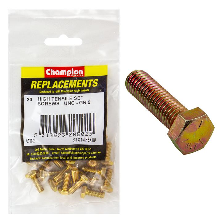 Champion Hex Screw Set HT 1/4″ x 5/8″ UNC 20Pk C370-2