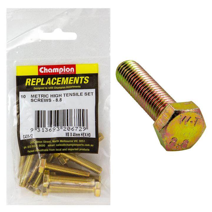 Champion Hex Screw Set HT M8 x 40mm 10Pk C431-12