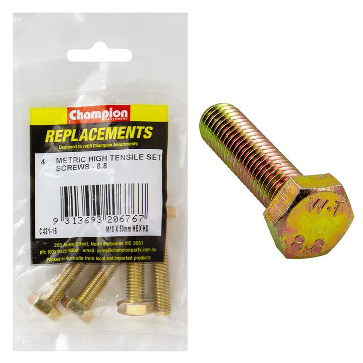Champion Hex Screw Set HT M10 x 50mm 4Pk C431-16