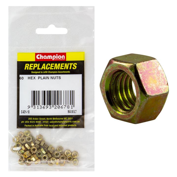 Champion Hex Nut Pack Plain HT M4 x 0.7mm 60Pk C431-18